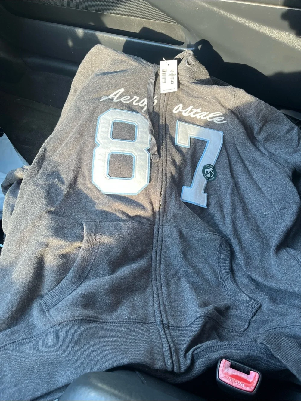 Aeropostale Charcoal Gray Zip-Up Hoodie with White '87 Applique